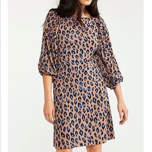 Ann Taylor Maple Tan Simola Leopard Puff-Sleeve Shift Dress Woman’s XXS Petite